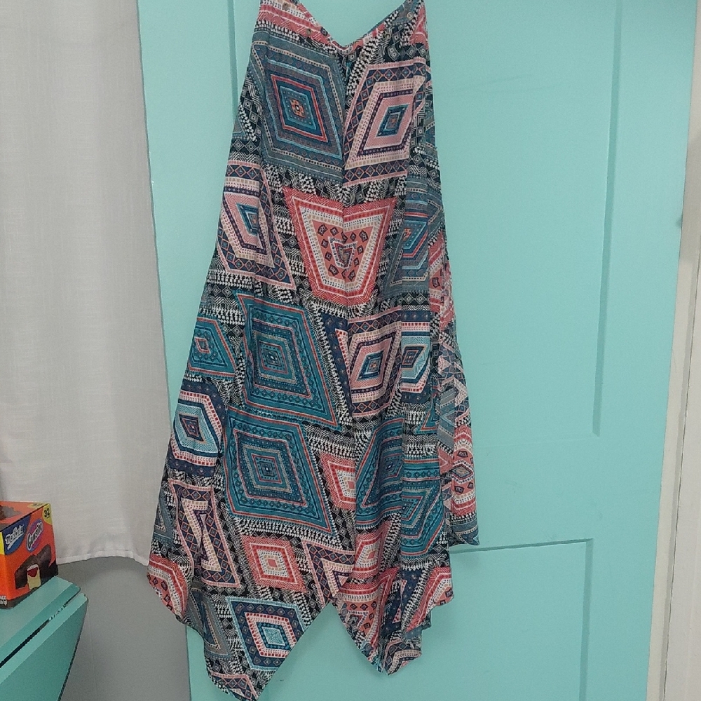 Speed Control Asymmetrical Dress with Blue and Pink Patterns